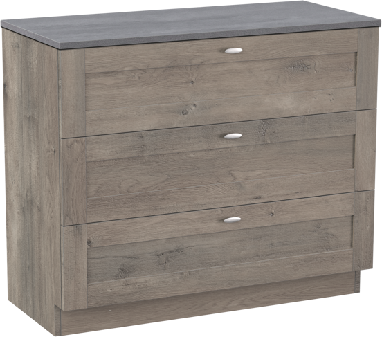 Linie Classo meuble salle de bains à poser 100 x 46 cm chêne gris avec Lado tablette simple ou double en mélaminé béton gris foncé