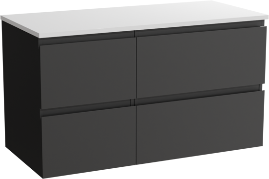 Linie Lado hängendes Möbelstück Set: 100 x 46 cm, Schwarz matt, mit Lado Einzel- oder Doppel Waschtischplatte, Marmorkomposit Weiß matt