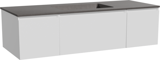 Storke Edge meuble salle de bains suspendu 135 x 52 cm blanc mat avec Scuro plan simple en quartz noir mat