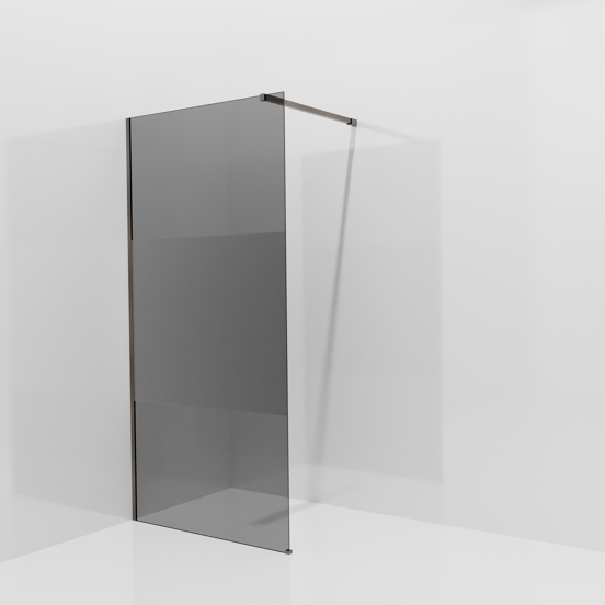 Balmani Modular douche à l'italienne: 100 x 200 cm, Verre fumé avec bande matte, avec coating, Profil Brushed GunMetal