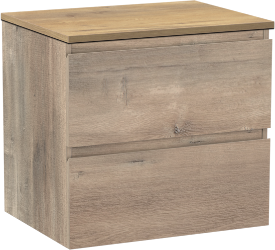 Linie Lado meuble salle de bains suspendu 60 x 46 cm chêne gris avec Lado tablette simple en mélaminé chêne naturel