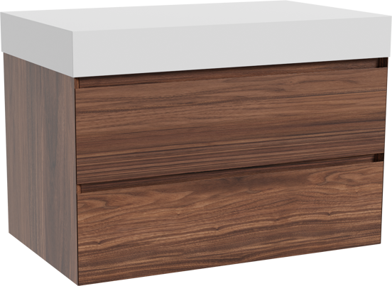 Balmani Mitra meuble salle de bains suspendu 90 x 55 cm noyer avec Dominus tablette simple en solid surface blanc mat