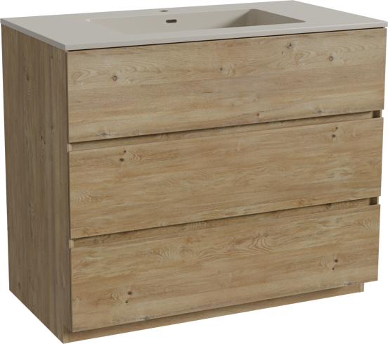 Storke Edge staand badkamermeubel 95 x 52 cm ruwe eik met Diva enkele wastafel in top solid zijdegrijs