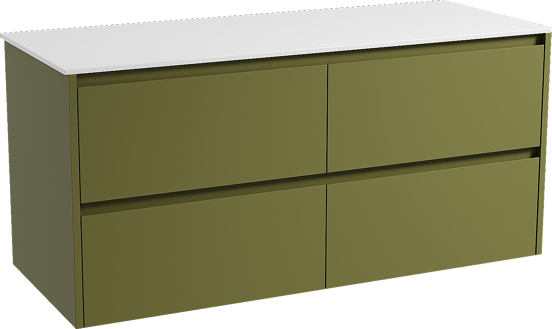 Storke Seda hängendes Möbelstück Set: 130 x 52 cm, OlivgrÃ¼n, mit Tavola Einzel- oder Doppel Waschtischplatte, Solid Surface Weiß matt