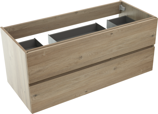 Storke Edge zwevende wastafelonderkast 120 x 52 cm ruwe eik 2 lades 2 sifonuitsparingen