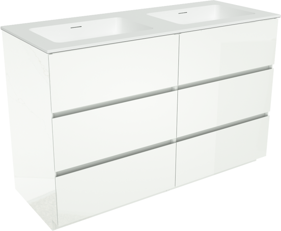 Storke Edge meuble salle de bains à poser 130 x 52 cm blanc brillant avec Mata double vasque en solid surface blanc mat