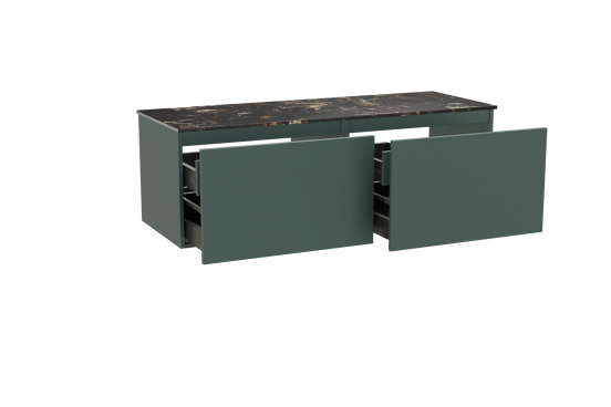 Balmani Sfera meuble salle de bains suspendu 150 x 55 cm forest avec Stretto tablette simple ou double en marbre portoro gold