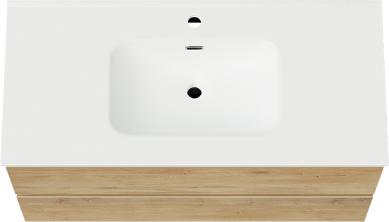Linie Lado meuble salle de bains suspendu 100 x 46 cm chêne naturel avec Baro plan simple en porcelaine blanc mat