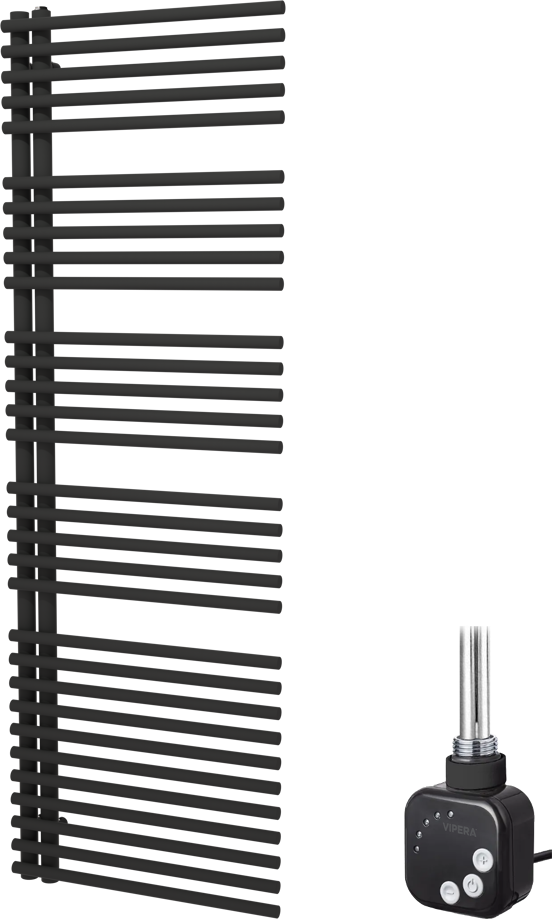 Vipera Nevada enkele handdoekradiator 60 x 180 cm elektrische verwarming mat zwart middenaansluiting 800W, weerstand inbegrepen