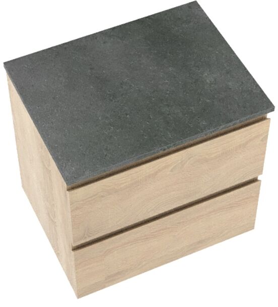 Linie Lado zwevend badkamermeubel 60 x 46 cm witte eik met Lado enkel tablet in melamine leisteen grijs