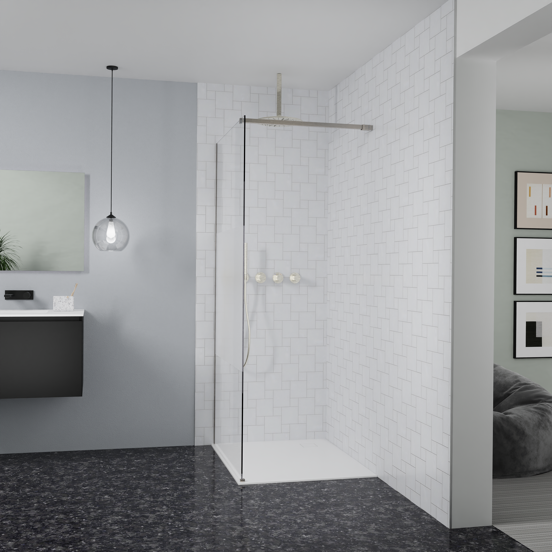 Balmani Modular inloopdouche: 100 x 200 cm, Helder glas met matte strook, Brushed CoolMetal profielen