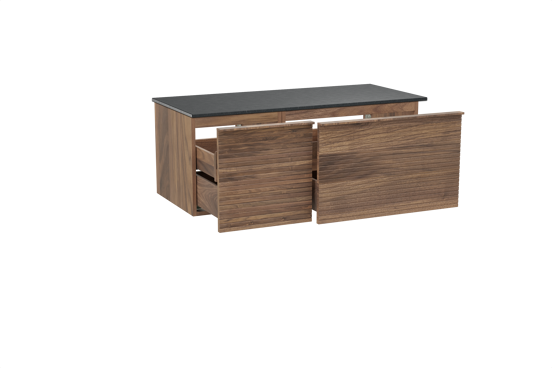 Balmani Forma meuble salle de bains suspendu 120 x 55 cm noyer américain avec Stretto tablette simple en granit noir, Nervure droite symétrique horizontale