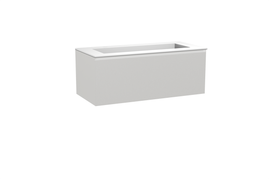 Balmani Fila hängendes Möbelstück Set: 120 x 55 cm, Weiß matt, mit Tablo Stretto Einzelwaschtisch für 2 Armaturenlöcher, Solid Surface, Weiß matt, Vertikale symmetrische gerade Rippe