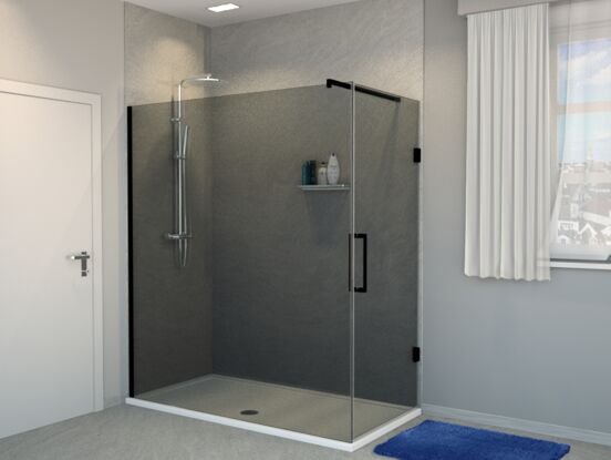 Balmani Modular inloopdouche met deur 160 x 200 cm rookglas mat zwart profiel