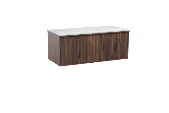 Balmani Forma hängendes Möbelstück Set: 120 x 55 cm, Amerikanischer Nussbaum, mit Stretto Einzel- oder Doppel Waschtischplatte, Marmor, Carrara, Vertikale symmetrische gerade Rippe