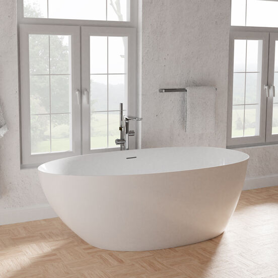 Luca Varess Uovia Ovale Freistehende Badewanne: 170 x 85 cm, Acryl, Weiß glänzend