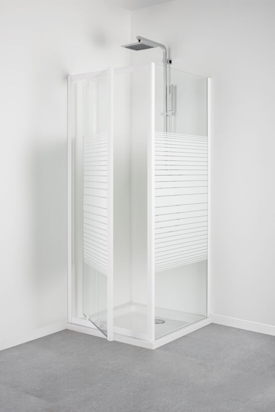 Linie Tarifa douchecabine met draaideur en vaste zijwand 80 x 80 cm gestreept glas glans wit profiel