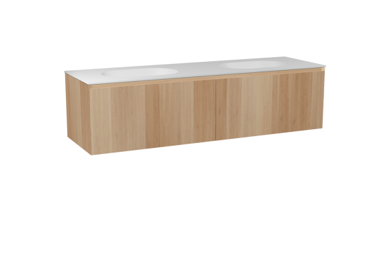 Balmani Idra meuble salle de bains suspendu 180 x 55 cm chêne naturel avec Tablo Oval double vasque en solid surface blanc mat