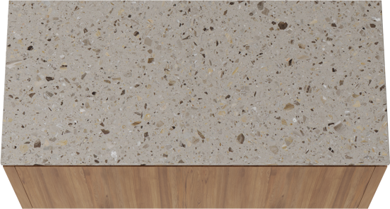 Balmani Eclips meuble salle de bains suspendu 120 x 55 cm Teck avec Stretto tablette simple ou double en Terrazzo greige