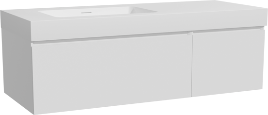 Storke Edge zwevend badkamermeubel 130 x 52 cm mat wit met Mata High asymmetrisch linkse wastafel in solid surface mat wit