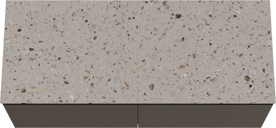 Balmani Idra hängendes Möbelstück Set: 135 x 55 cm, Schwarz matt, mit Stretto Einzel- oder Doppel Waschtischplatte, Terrazzo in Greige