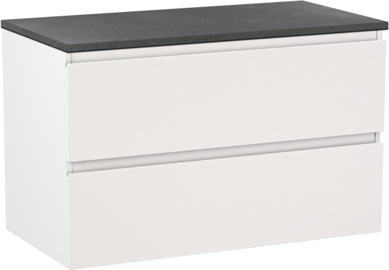Linie Lado meuble salle de bains suspendu 90 x 46 cm blanc mat avec Lado tablette simple en mélaminé ardoise gris