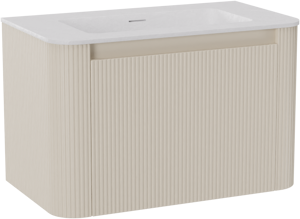 Storke Soft zwevend badkamermeubel 80 x 46 cm Sand mat met Mata Soft enkele wastafel in solid surface beige granita, Verticale symmetrische rechte ribbel