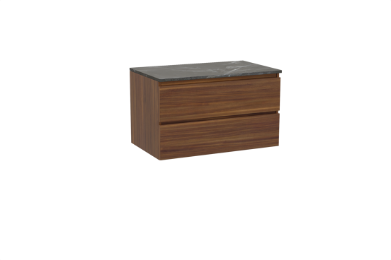 Balmani Lucida meuble salle de bains suspendu 90 x 55 cm noyer américain avec Stretto tablette simple en marbre pietra grey