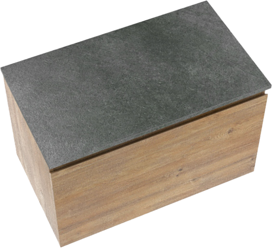 Linie Lado hängendes Möbelstück Set: 80 x 46 cm, Naturbelassene Eiche, mit Lado Einzel Waschtischplatte, Melamin Schiefergrau