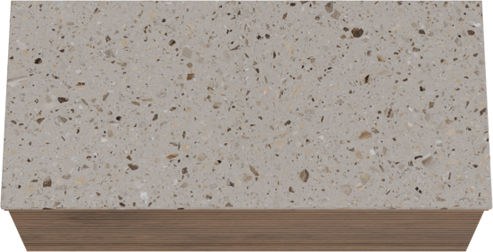 Balmani Forma zwevend badkamermeubel 120 x 55 cm amerikaanse notelaar met Stretto enkel of dubbel tablet in terrazzo greige terrazzo, Horizontale symmetrische rechte ribbel