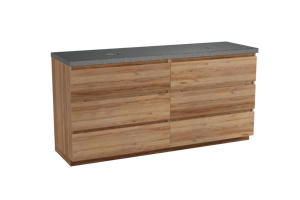 Balmani Lucida meuble salle de bains à poser 180 x 55 cm teck avec Rock tablette double en granit noir