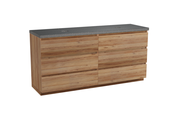 Balmani Lucida staand badkamermeubel 180 x 55 cm teak met Rock dubbel tablet in graniet zwart