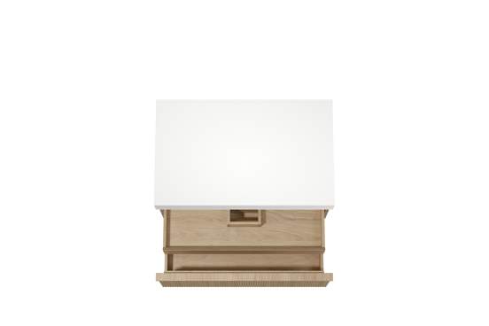 Balmani Forma hängendes Möbelstück Set: 90 x 55 cm, Naturbelassene Eiche, mit Dominus Einzel Waschtischplatte, Solid Surface, Weiß matt, Vertikale symmetrische gerade Rippe
