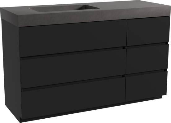 Storke Edge meuble salle de bains à poser 140 x 52 cm noir mat avec Scuro High plan vasque asymétrique à gauche en quartz noir mat