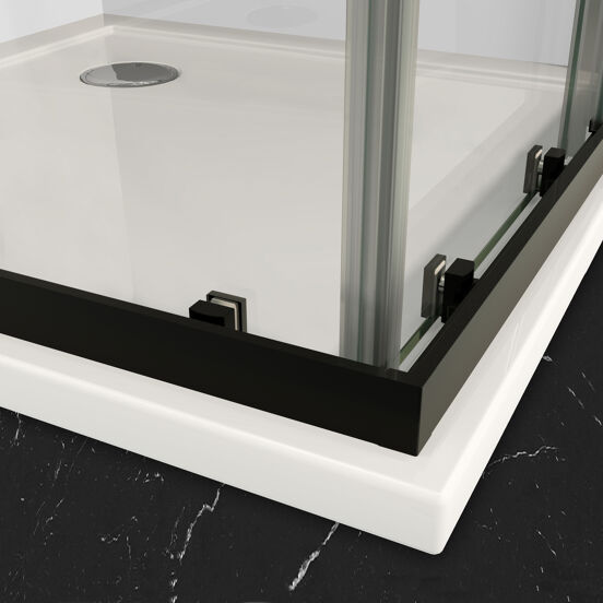 Luca Varess Vidor douchehoek met hoekinstap en 2 schuifdeuren 80 x 80 cm helder glas mat zwart profiel