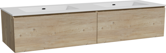 Storke Edge meuble salle de bains suspendu 170 x 52 cm chêne brut avec Diva double vasque en marbre composite blanc brillant