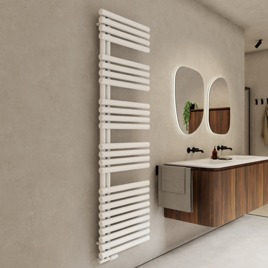 Vipera Avila enkele handdoekradiator 60 x 187cm centrale verwarming mat wit middenaansluiting 1055W
