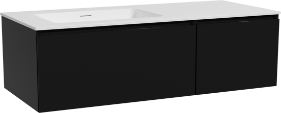 Storke Edge zwevend badmeubel 120 x 52 cm mat zwart met Mata asymmetrisch linkse wastafel in solid surface mat wit