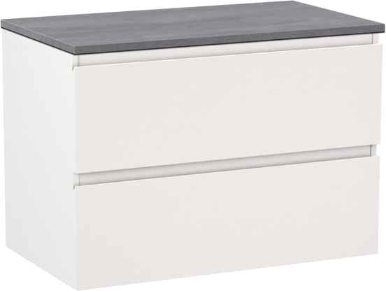 Linie Lado zwevend badmeubel 80 x 46 cm mat wit met Lado enkel wastafelblad in melamine beton donkergrijs