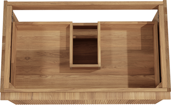 Balmani Forma hängender Waschbeckenunterschrank: 90 x 55 cm, Teak, 2 Schubladen