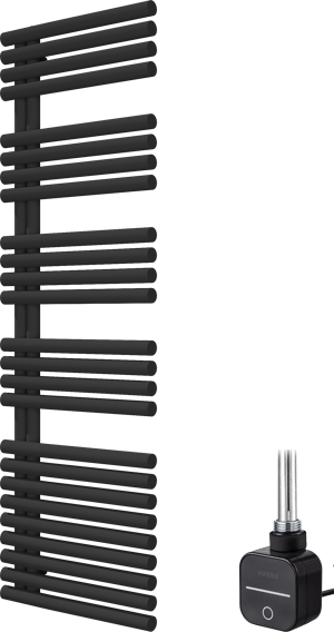 Vipera Avila enkele handdoekradiator 60 x 187 cm elektrische verwarming mat zwart middenaansluiting 1000W, weerstand inbegrepen