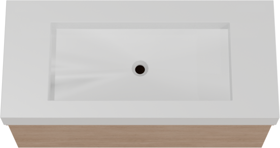 Balmani Forma meuble salle de bains suspendu 120 x 55 cm chêne naturel avec Modus lavabo simple pour 2 trous de robinet en solid surface blanc mat, Nervure droite symétrique horizontale