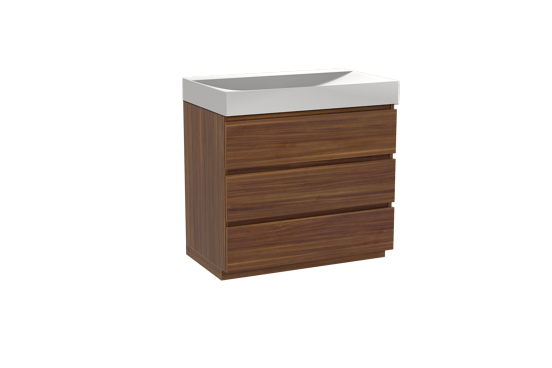 Balmani Lucida staand badkamermeubel 90 x 55 cm amerikaanse notelaar met Wave enkele wastafel in solid surface mat wit