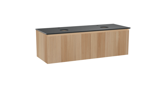 Balmani Idra hängendes Möbelstück Set: 150 x 55 cm, Naturbelassene Eiche, mit Facetta Doppel Waschtischplatte, Schwarzes Granit