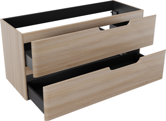 Linie Curvo hängender möbelstück Waschtischunterschränke 120 x 46 cm Eiche Hell 2 Schubladen