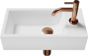 Luca Varess Cubic midi Lave-mains blanc brillant Porcelaine 40x20cm droite avec Rosegold et fournitures