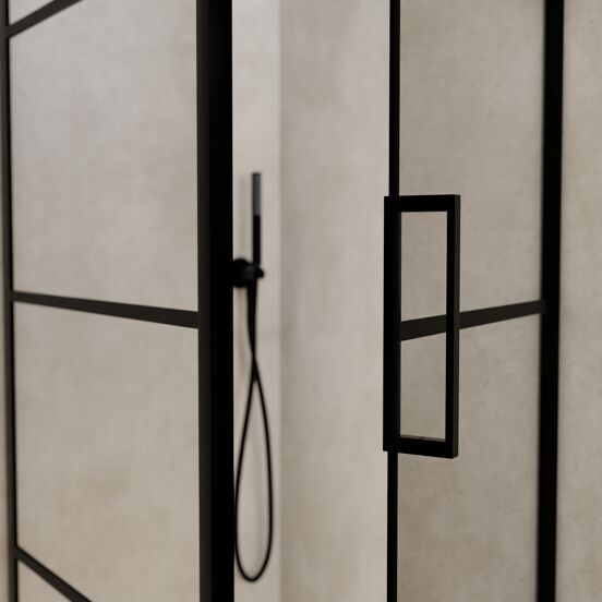 Balmani Senses Design douchehoek met rechtse draaideur en vaste zijwand, 90 x 90 cm, Lined, Zwarte profielen, met coating