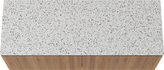 Balmani Eclips meuble salle de bains suspendu 150 x 55 cm Teck avec Stretto tablette simple ou double en Bianco Nero Terrazzo