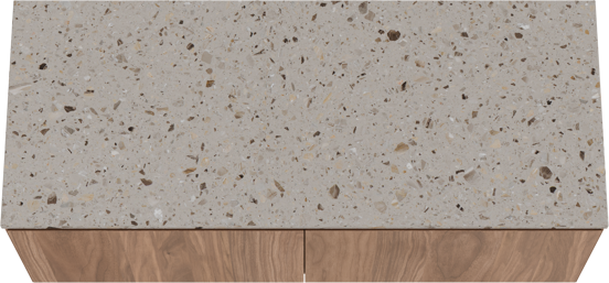 Balmani Idra hängendes Möbelstück Set: 135 x 55 cm, Nussbaum, mit Stretto Einzel- oder Doppel Waschtischplatte, Terrazzo in Greige