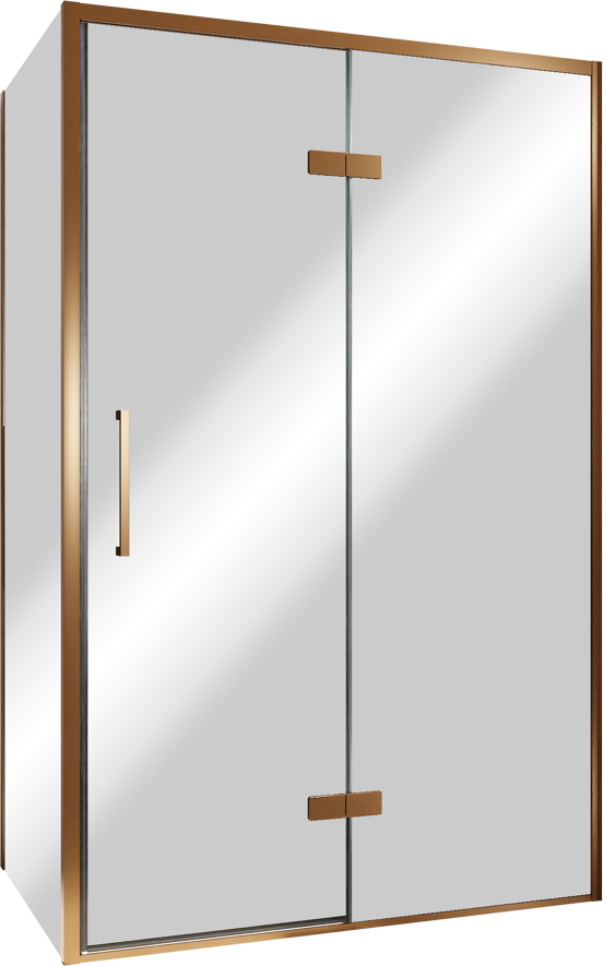 Balmani Senses Design douche en coin avec porte pivotante à droite et paroi latérale fixe, 120 x 100 cm, Miroir Reflex, Profil Brushed Rosegold, coating inclus